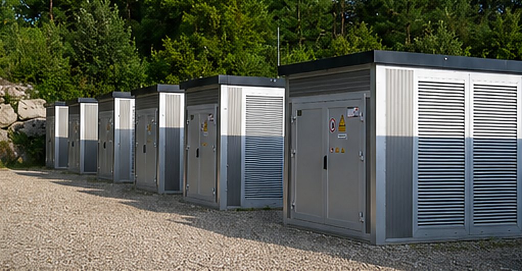 Batteriespeicher-Container mit Lüftungsgittern